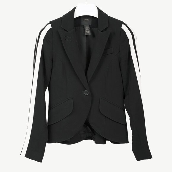 Smythe Black Wool-Blend Grosgrain-Stripe One-Button Blazer - Picture 1 of 9
